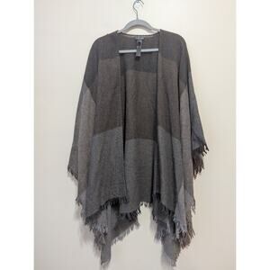 Eileen Fisher Shawl One Size Viaggio Wool Blend Serape Brown Gray Lagenlook Chic